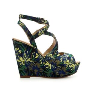 Zara Tropical Print Wedge Sandals